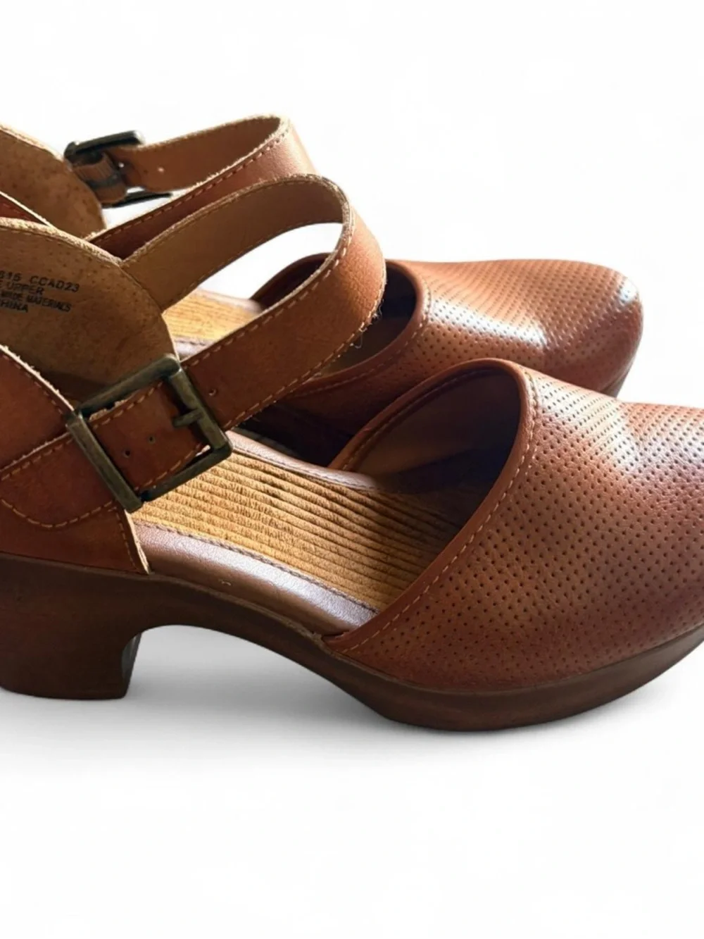 boc Brown Perforated Leather Mary Jane Clogs - Picture 4 of 6